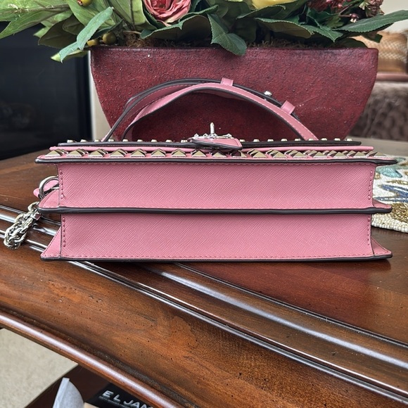 Brand New Michael Kors Pink Leather Greenwich Convertible Studded Shoulder Bag - Picture 5 of 16